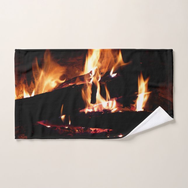 Logs in the Fireplace Warm Fire Photography Hand Towel (Hand Towel)
