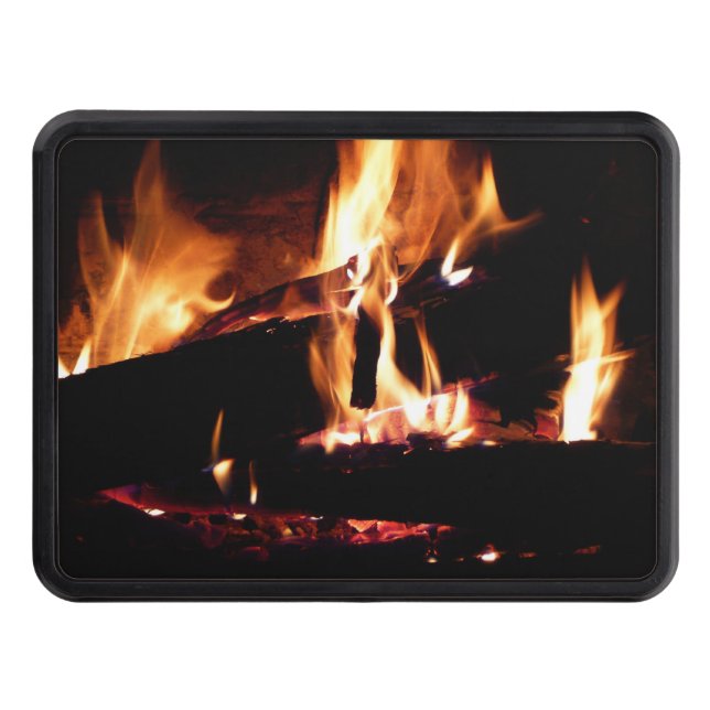 Logs in the Fireplace Warm Fire Photography Hitch Cover (Front)