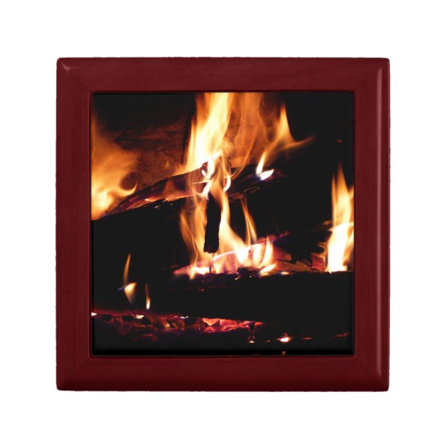 Logs in the Fireplace Warm Fire Photography Jewelry Box (Front)