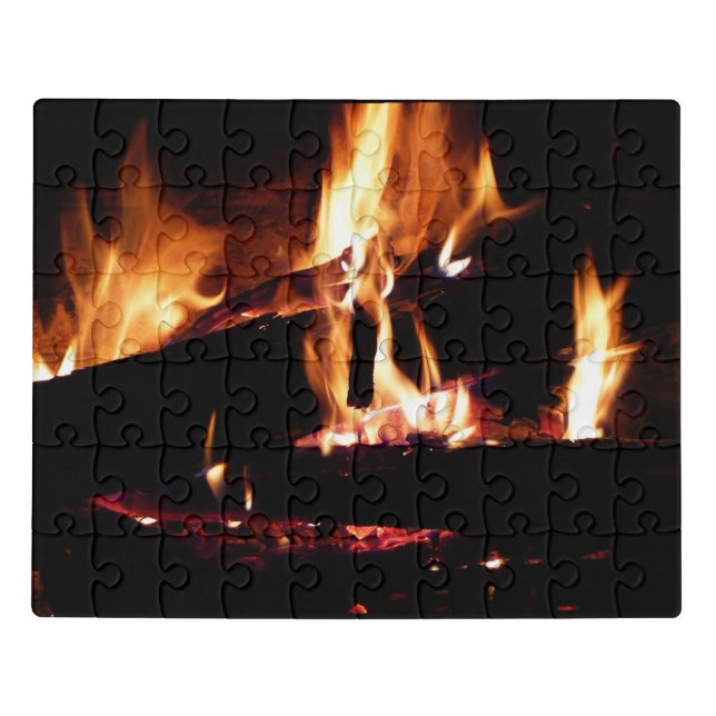 Logs in the Fireplace Warm Fire Photography Jigsaw Puzzle (Puzzle Horizontal)
