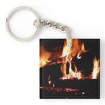 Logs in the Fireplace Warm Fire Photography Keychain