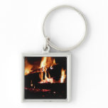 Logs in the Fireplace Warm Fire Photography Keychain