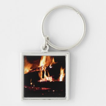 Logs In The Fireplace Warm Fire Photography Keychain by mlewallpapers at Zazzle
