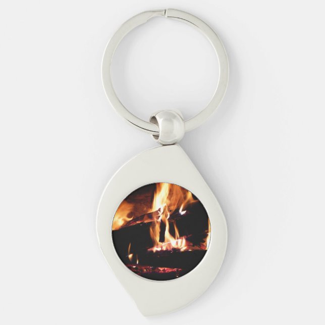 Logs in the Fireplace Warm Fire Photography Keychain (Front)