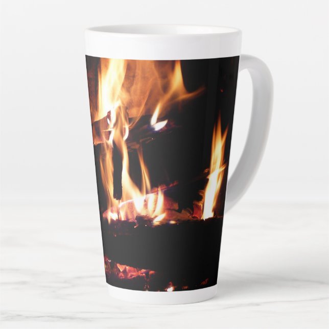 Logs in the Fireplace Warm Fire Photography Latte Mug (Right Angle)