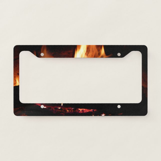 Logs in the Fireplace Warm Fire Photography License Plate Frame (Front)