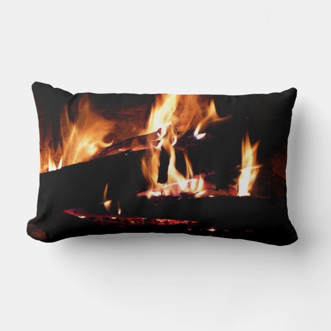 Logs in the Fireplace Warm Fire Photography Lumbar Pillow (Front)