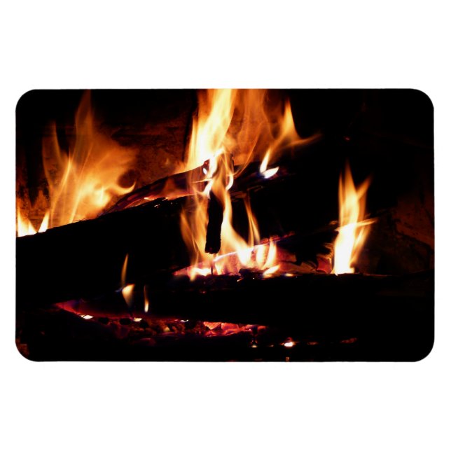 Logs in the Fireplace Warm Fire Photography Magnet (Horizontal)