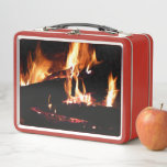 Logs in the Fireplace Warm Fire Photography Metal Lunch Box