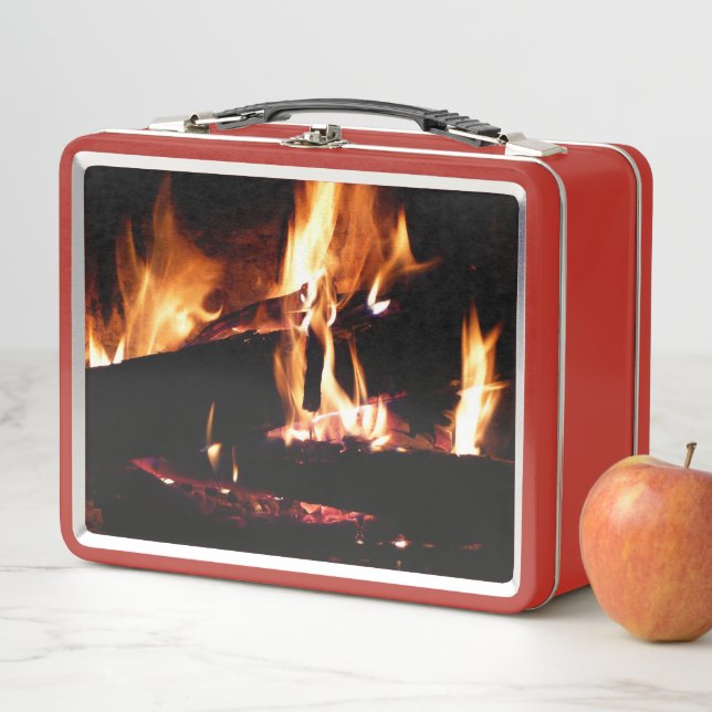 Logs in the Fireplace Warm Fire Photography Metal Lunch Box (In Situ)