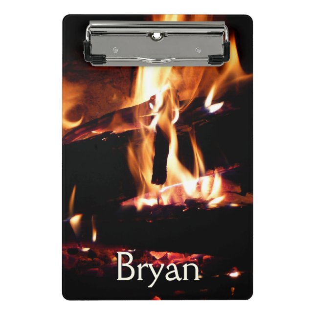 Logs in the Fireplace Warm Fire Photography Mini Clipboard (Front)