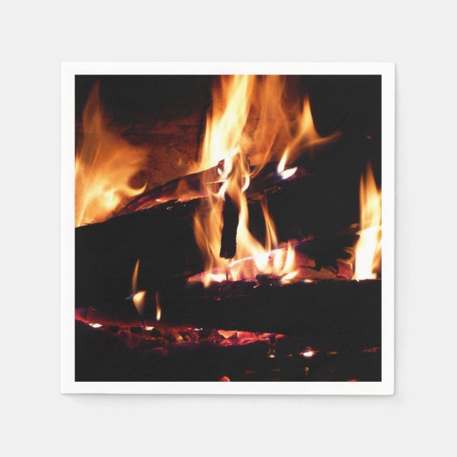 Logs in the Fireplace Warm Fire Photography Napkins (Front)