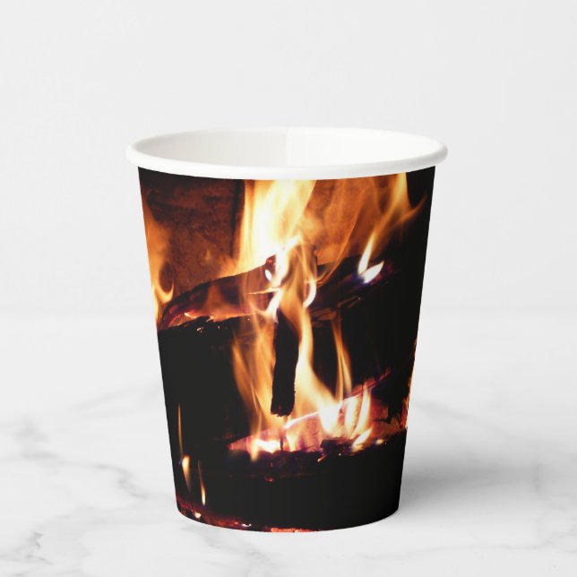 Logs in the Fireplace Warm Fire Photography Paper Cups (Left)