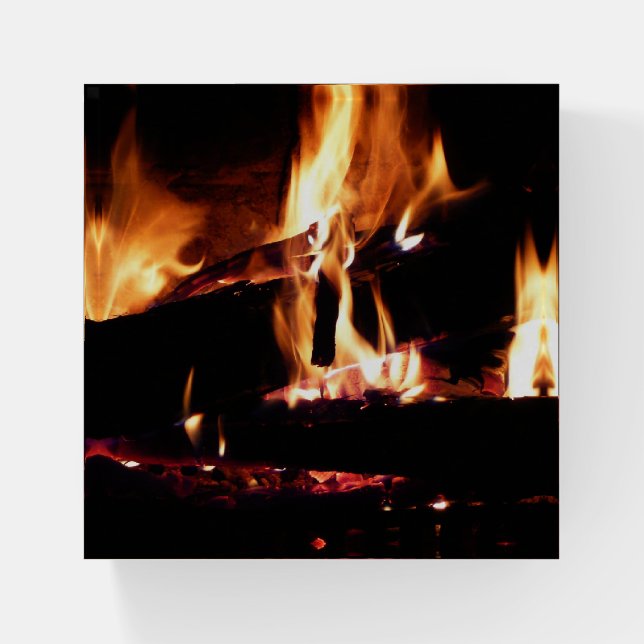 Logs in the Fireplace Warm Fire Photography Paperweight (Front)