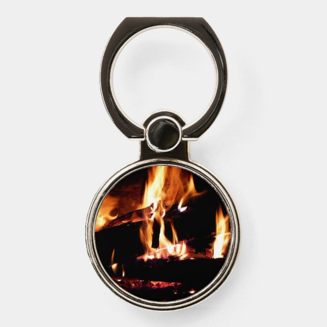 Logs in the Fireplace Warm Fire Photography Phone Ring Stand (Front)