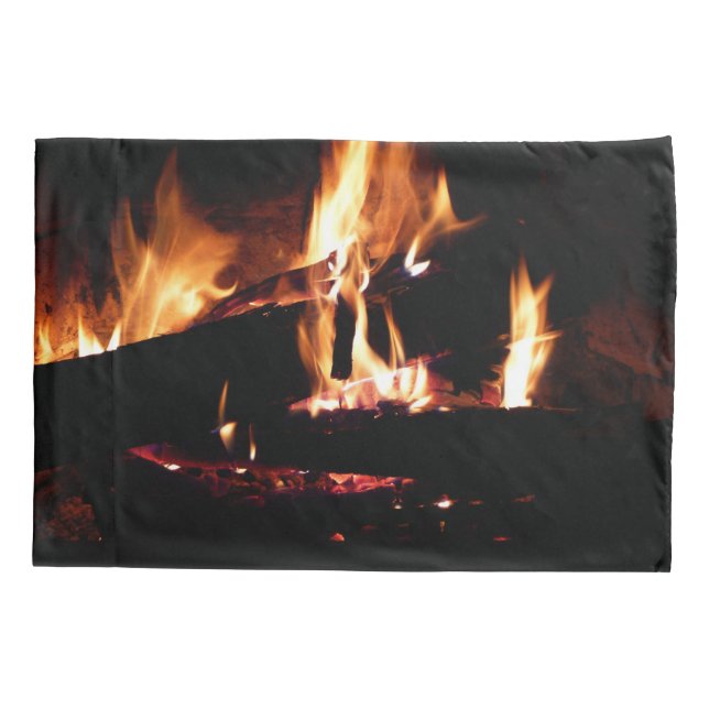 Logs in the Fireplace Warm Fire Photography Pillow Case (Back)
