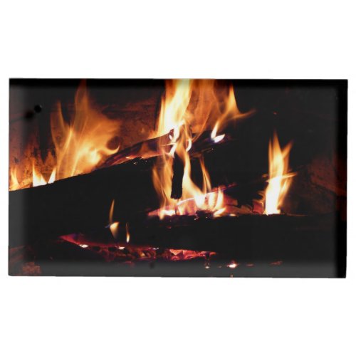 Logs in the Fireplace Warm Fire Photography Place Card Holder