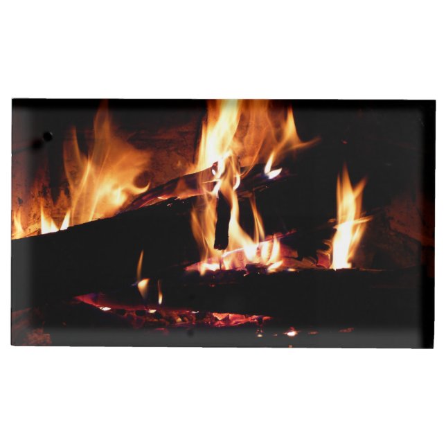Logs in the Fireplace Warm Fire Photography Place Card Holder (Front)