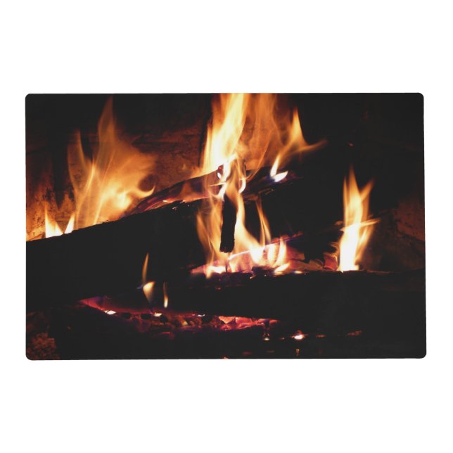 Logs in the Fireplace Warm Fire Photography Placemat (Front)