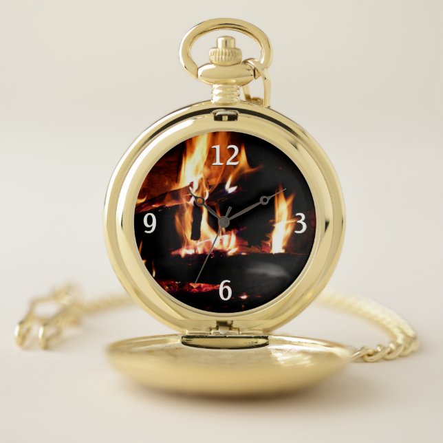 Logs in the Fireplace Warm Fire Photography Pocket Watch (Inside)