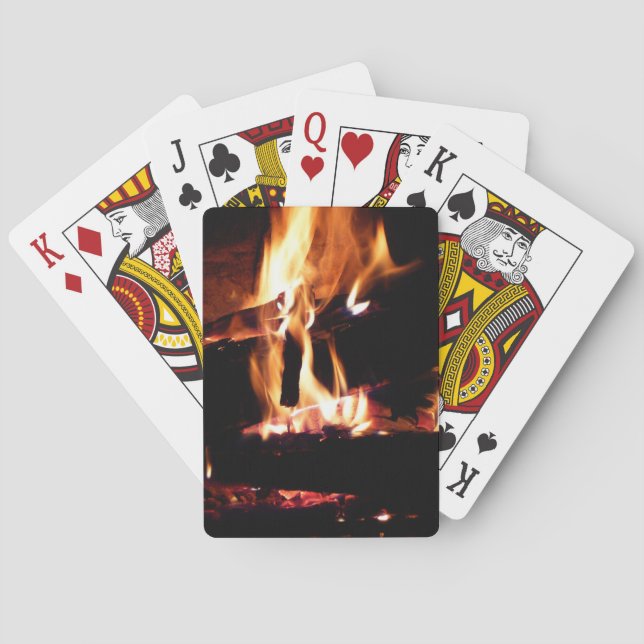 Logs in the Fireplace Warm Fire Photography Poker Cards (Back)
