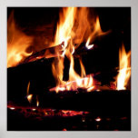 Logs in the Fireplace Warm Fire Photography Poster