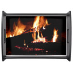 Logs in the Fireplace Warm Fire Photography Serving Tray