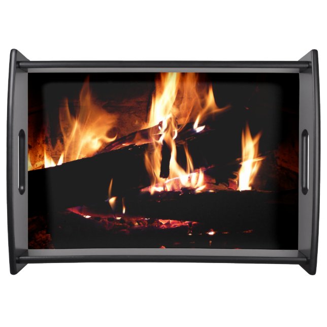 Logs in the Fireplace Warm Fire Photography Serving Tray (Front)