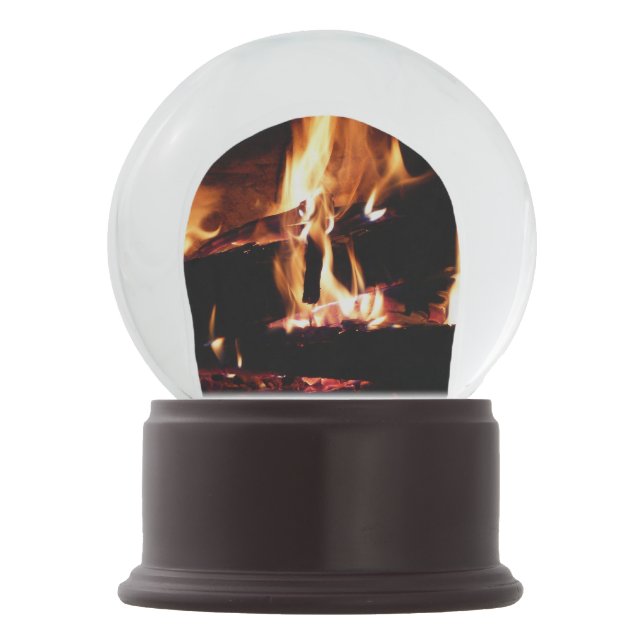 Logs in the Fireplace Warm Fire Photography Snow Globe (Front)
