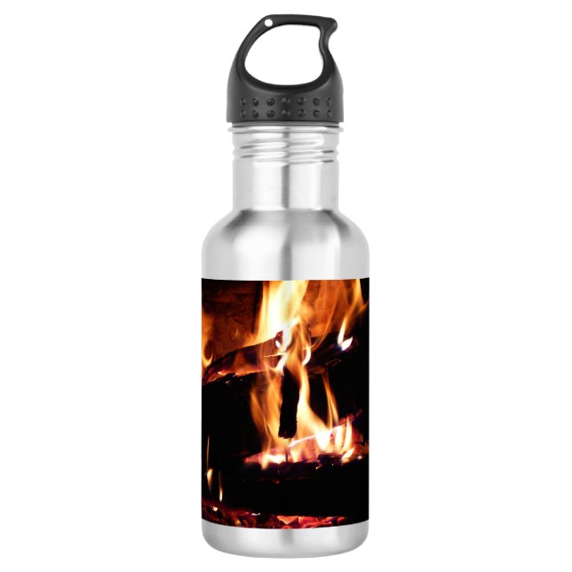Logs in the Fireplace Warm Fire Photography Stainless Steel Water Bottle (Front)