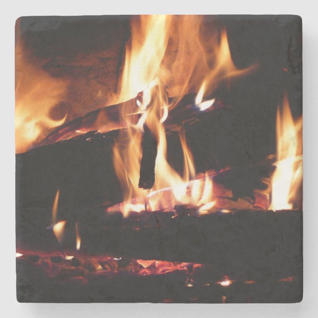 Logs in the Fireplace Warm Fire Photography Stone Coaster (Front)