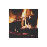 Logs in the Fireplace Warm Fire Photography Stone Magnet