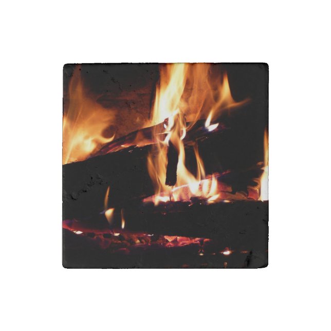Logs in the Fireplace Warm Fire Photography Stone Magnet (Front)