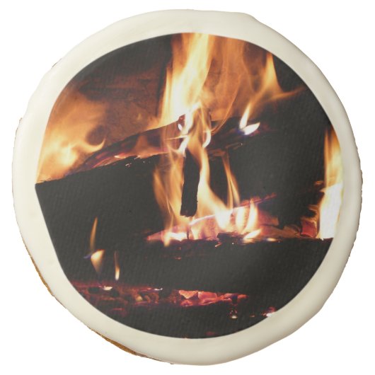 Logs in the Fireplace Warm Fire Photography Sugar Cookie (Front)