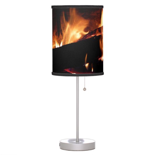 Logs in the Fireplace Warm Fire Photography Table Lamp (Left)