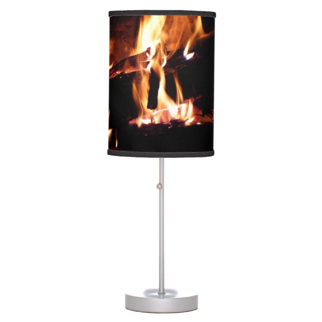 Logs in the Fireplace Warm Fire Photography Table Lamp (Front)