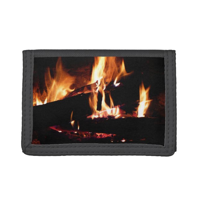 Logs in the Fireplace Warm Fire Photography Trifold Wallet (Front)