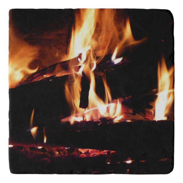 Logs in the Fireplace Warm Fire Photography Trivet (Front)
