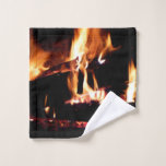 Logs in the Fireplace Warm Fire Photography Wash Cloth