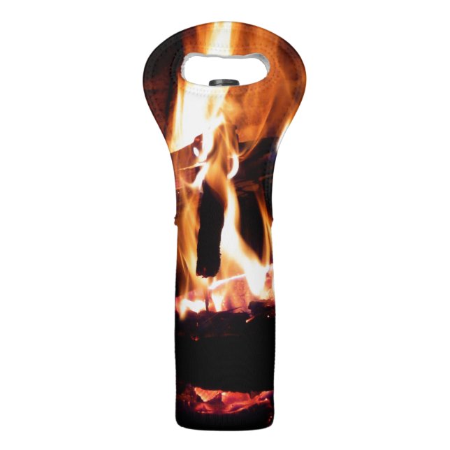 Logs in the Fireplace Warm Fire Photography Wine Bag (Front)