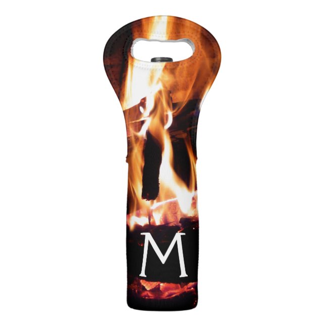 Logs in the Fireplace Warm Fire Photography Wine Bag (Front)