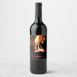 Logs in the Fireplace Warm Fire Photography Wine Label