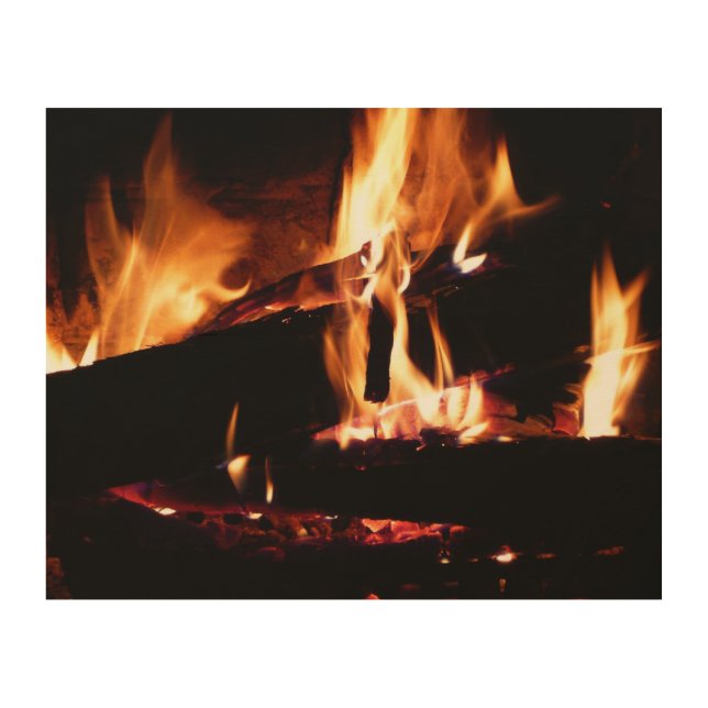 Logs in the Fireplace Warm Fire Photography Wood Wall Art (Front)