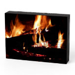 Logs in the Fireplace Warm Fire Photography Wooden Box Sign