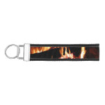 Logs in the Fireplace Warm Fire Photography Wrist Keychain