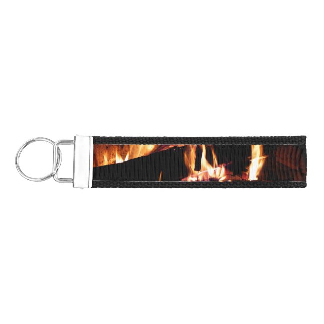 Logs in the Fireplace Warm Fire Photography Wrist Keychain (Keys on Left)