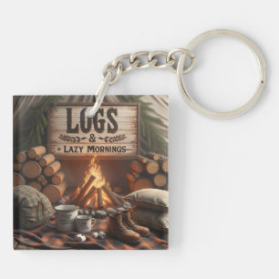 Logs & Lazy Mornings Keychain – Camping Adventure
