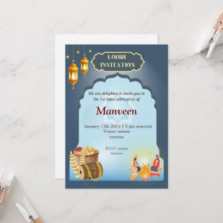 Lohri Invitation- Grey & Blue Invitation