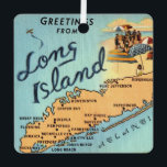 Loing Island NY Ornament<br><div class="desc">Vintage postcard map of the Long Island NY repurposed as a metal ornament.</div>