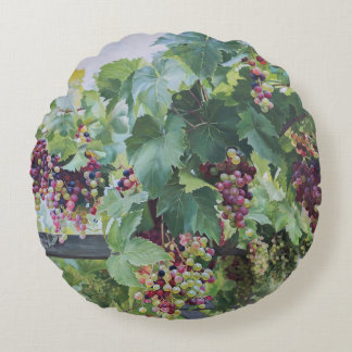 Loire Valley Vineyard – French Grape Painting Round Pillow